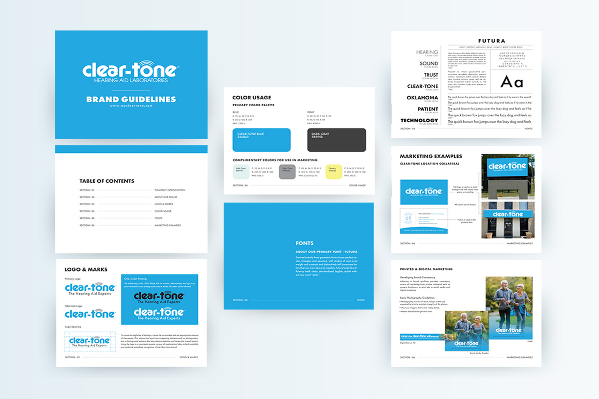 Cleartone brand Book Sample graphic design by D2 Branding in Tulsa