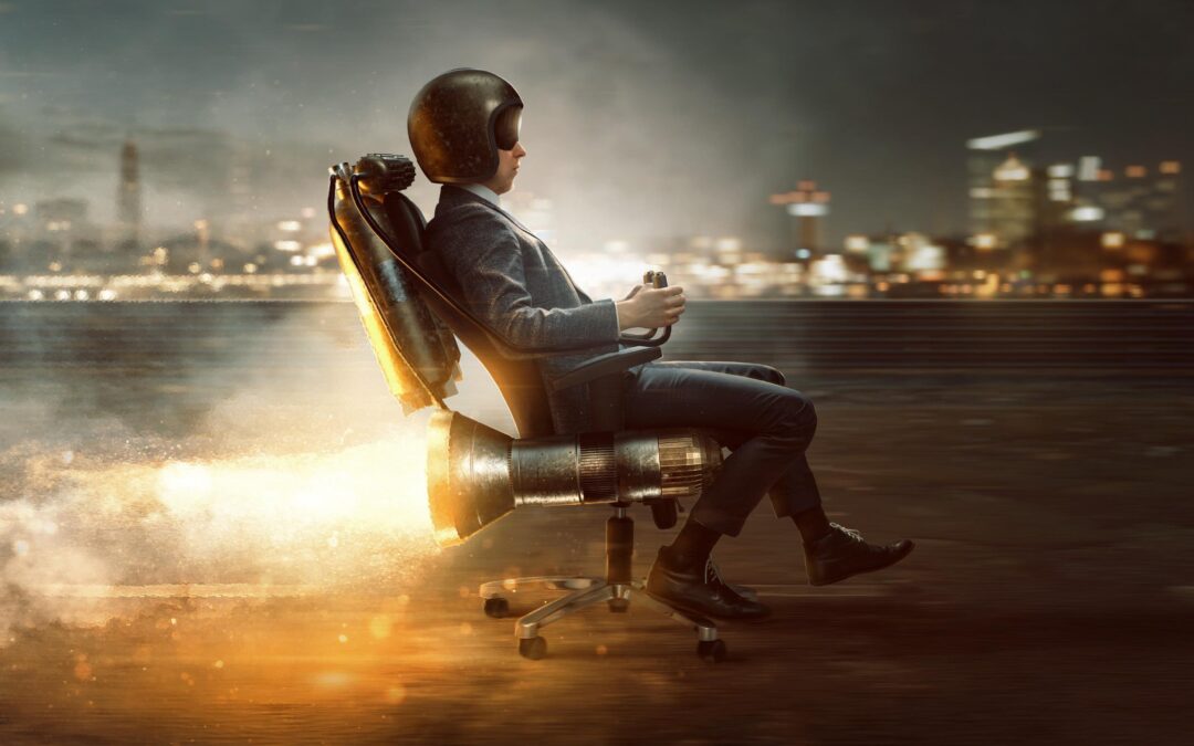 Sales Marketing Rock Star sitting in a Turbo Office Chair