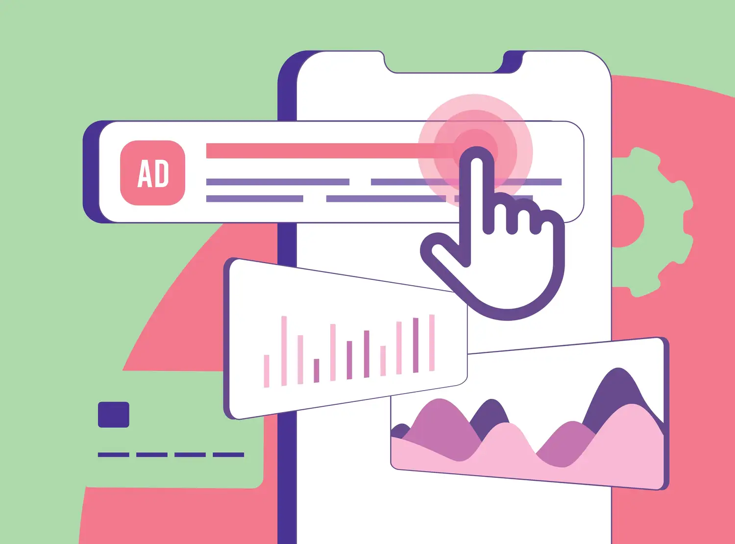 Google Ads quality score metrics concept with performance charts and click indicator