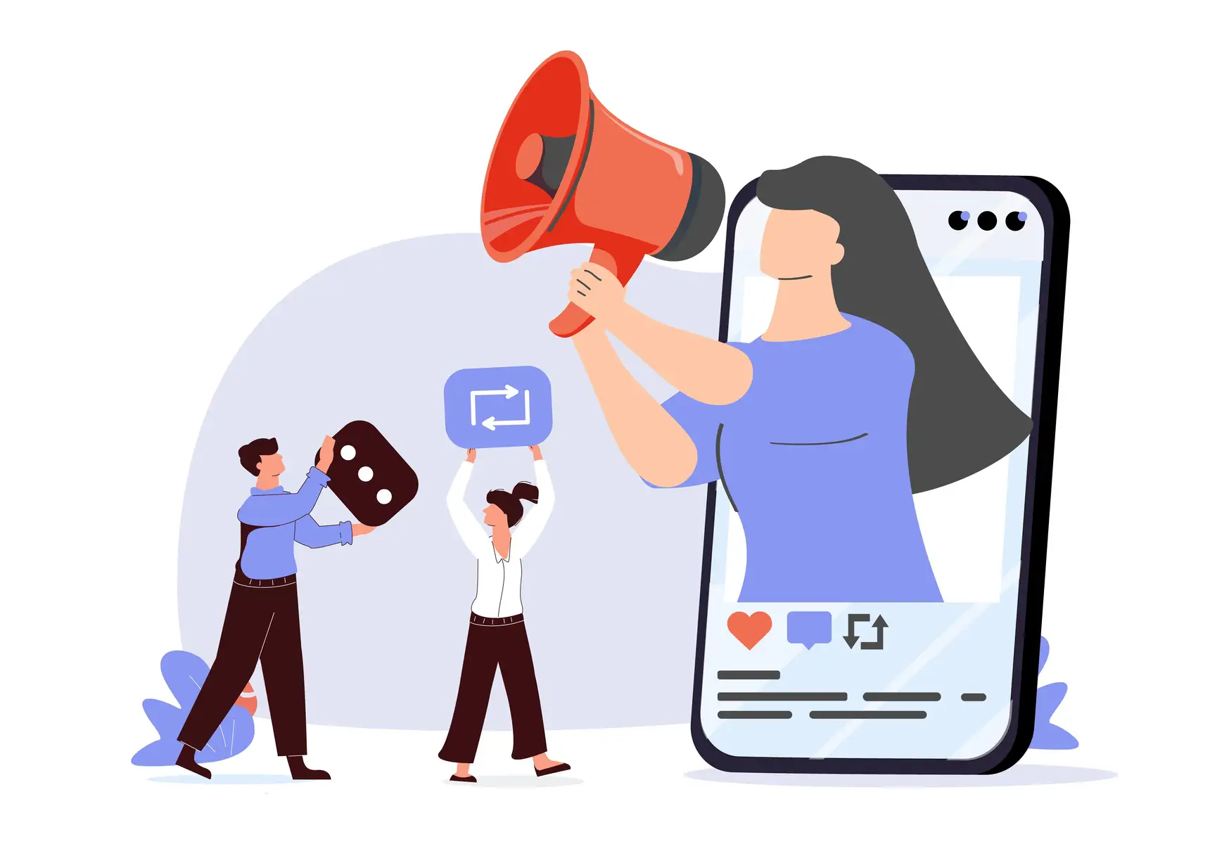 Micro influencer marketing illustration showing social media engagement and audience interaction