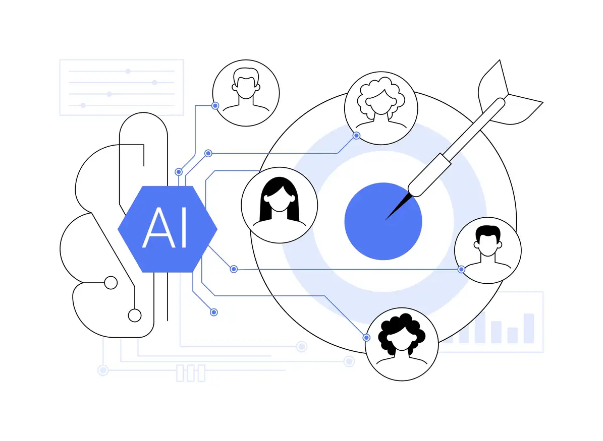 AI in B2B marketing tools connecting business professionals in network diagram