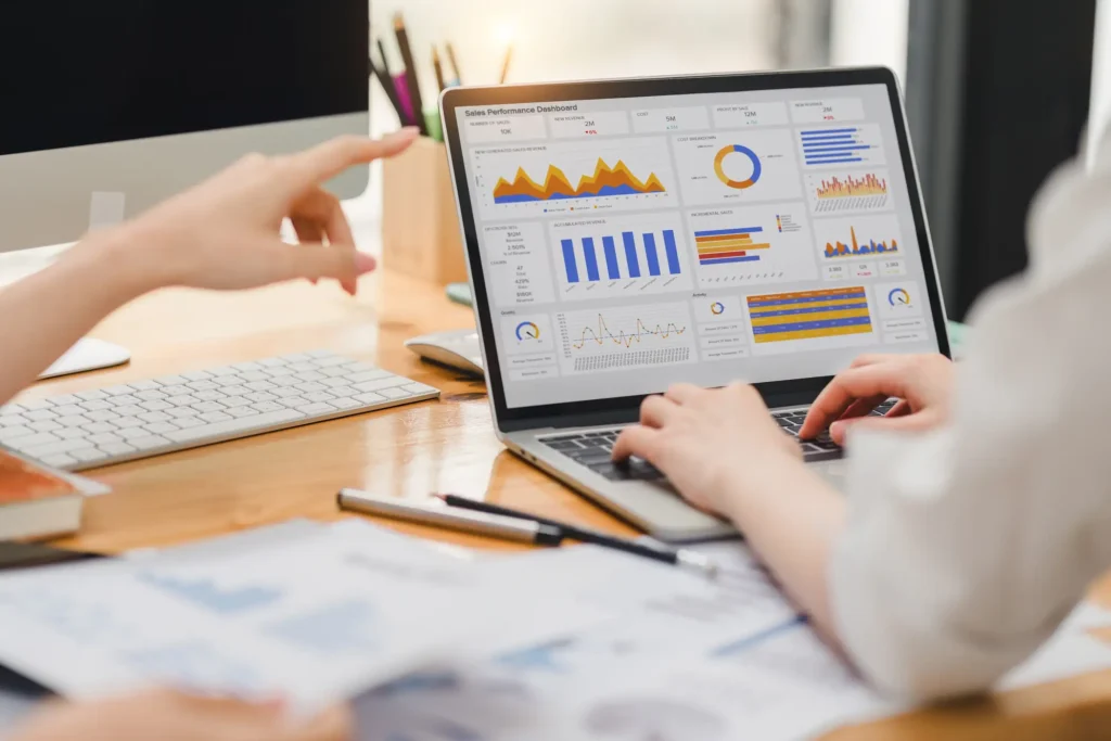 Predictive analytics in marketing dashboard showing digital marketing data on laptop