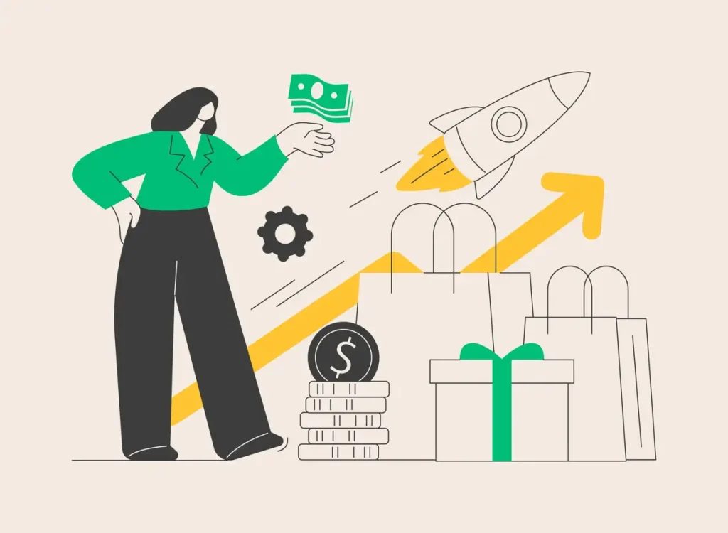 Upselling techniques strategies showing how to upsell customers with growth arrows