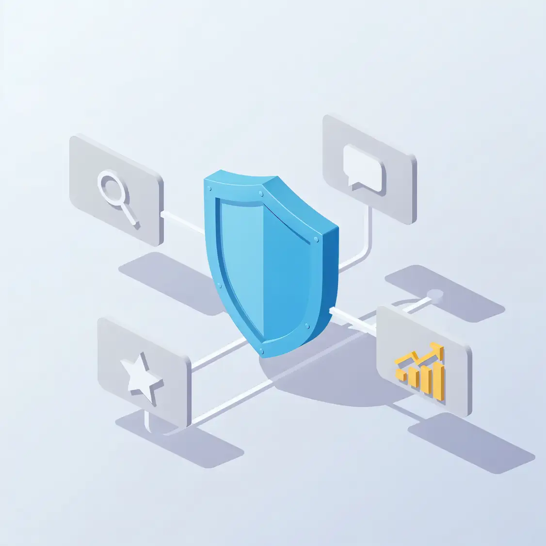 A central shield connected to core components of a brand management strategy.