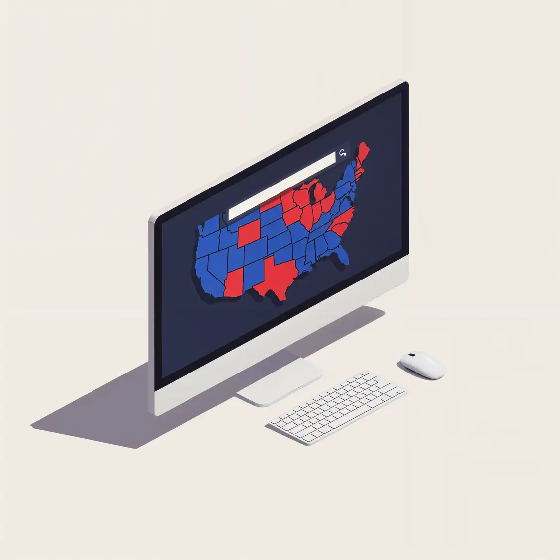 Analyzing Google searches after an election on a computer with a red and blue U.S. map.