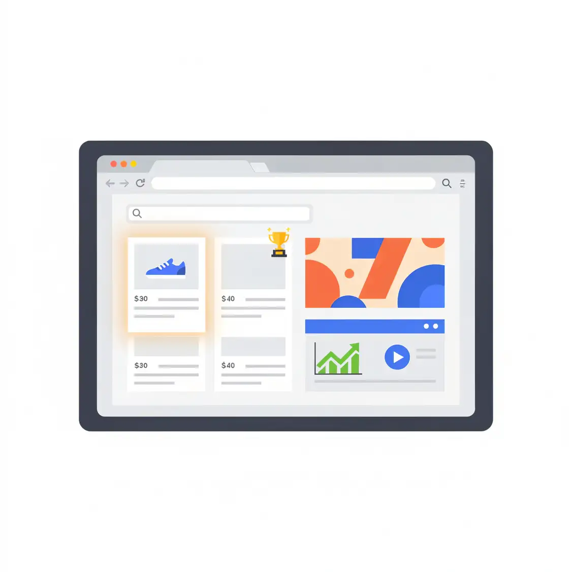A browser showing examples of winning search engine marketing images.